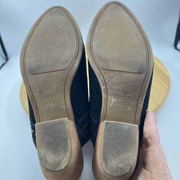 Frye & Co. Suede Leather Perforated Mule Jacy Black Sz 9M Floral Block Heel Shoe - Picture 8 of 11